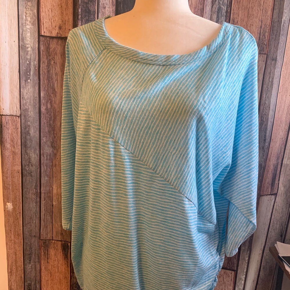 🛍🛍 Lane Bryant green white striped ruched side top